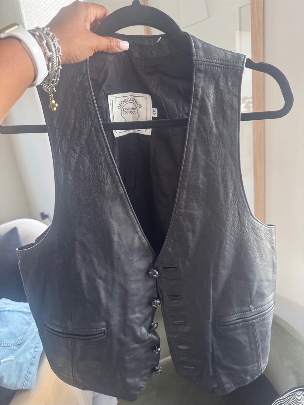 Vintage Men’s Black Leather Vest sz 48